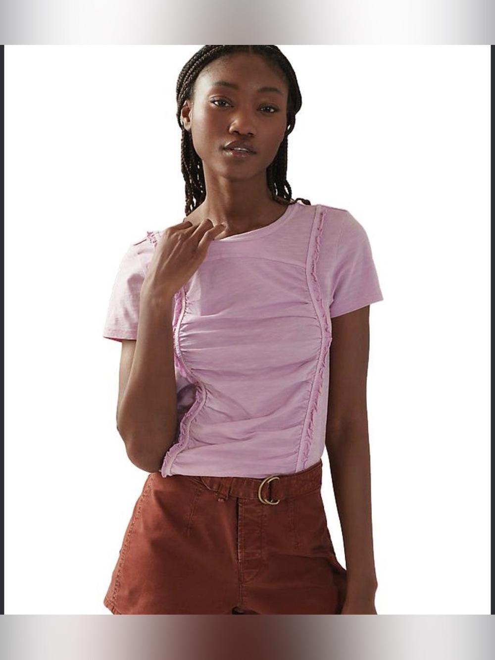 Pilcro Lavender Ruched Short Sleeve Top